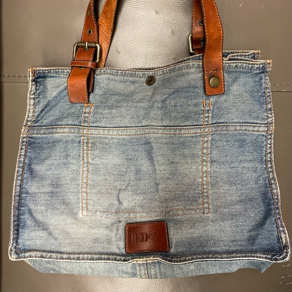 Red Valentine denim Tote Bag with Bow Accent - Picture 3 of 3